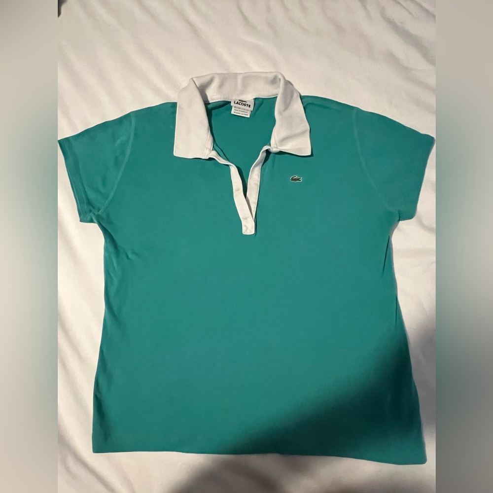 Lacoste Women's Teal Polo Shirt with White Collar
